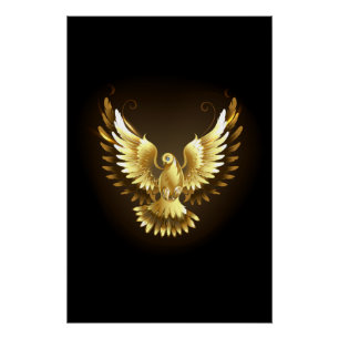 Póster Faux Gold Foil Peace Dove em Preto
