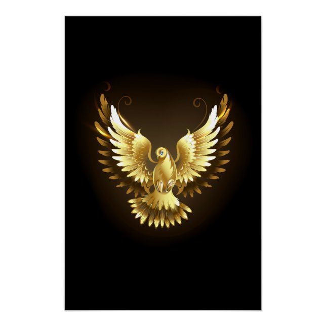 Póster Faux Gold Foil Peace Dove em Preto (Frente)