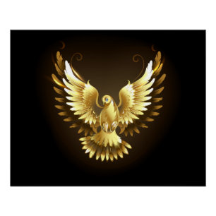 Póster Faux Gold Foil Peace Dove em Preto