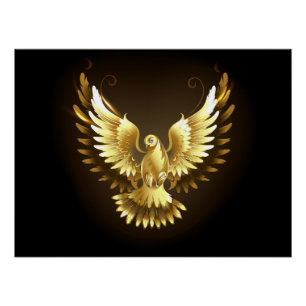 Póster Faux Gold Foil Peace Dove em Preto