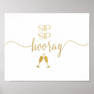 Póster Faux Gold Sip Sip Hooray - Sinal de Bar Cocktail