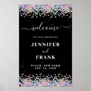 Poster Faux Holographic Glitter Modern Black Welcome