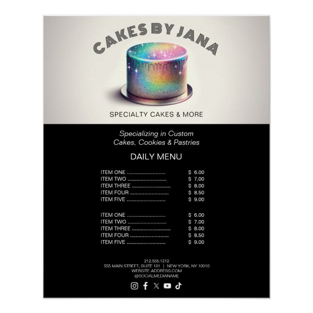 Póster Faux Holographic Rainbow Glitter Bakery Bakery (Frente)