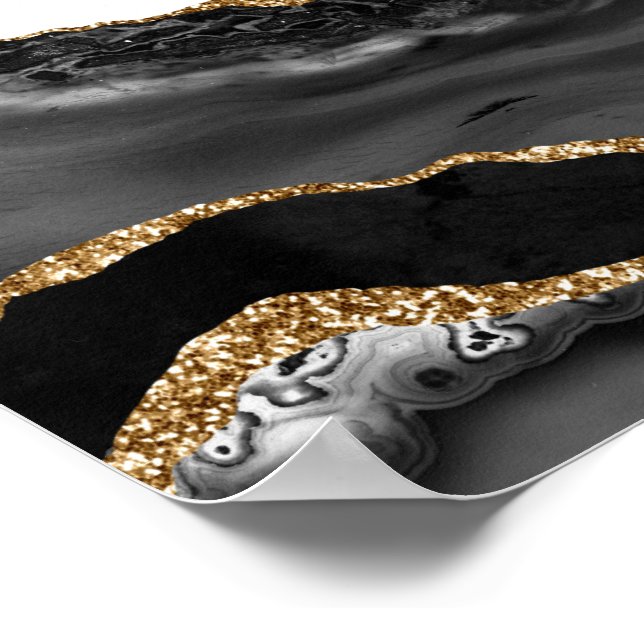 Poster Faux Marbled Agate Black Na moda Stone Luxury Dour (Borda)