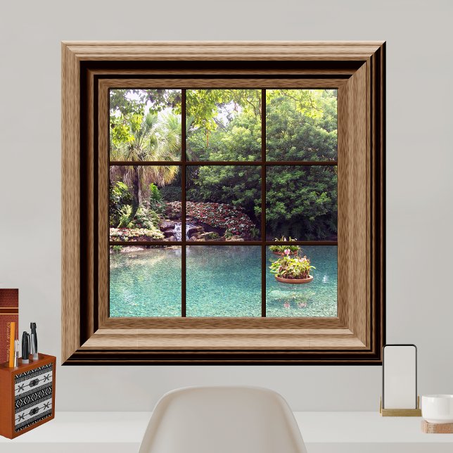 Póster Faux Window View Peaceful Water Garden Zen (Criador carregado)