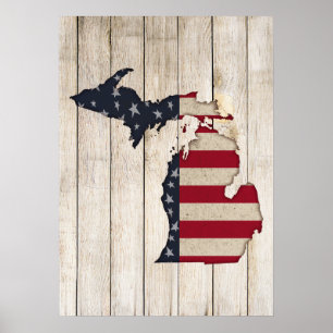 Poster Faux Wood Americana Grunge Michigan Patriótico