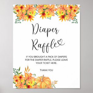 Poster Fava de fralda de abóbora de outono Floral