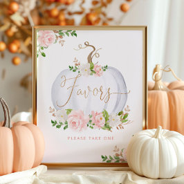 Poster Favor de abóbora floral cor-de-rosa pincelada