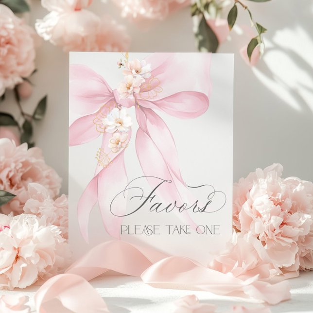 Poster Favor de água-marinha com Laço Rosa para chá de be (Criador carregado)