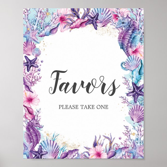 Poster Favor de Aniversário Roxo Rosa Sob o Mar (Frente)