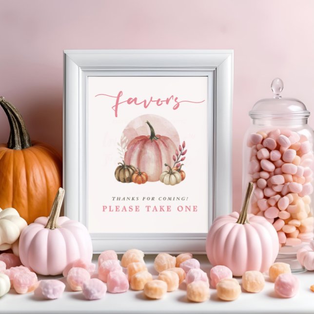 Poster Favor de Baby Shower Menina Abóbora Doce Rosa Aqui (Criador carregado)