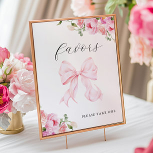 Poster Favor de Bebê em Flor com Laço Rosa