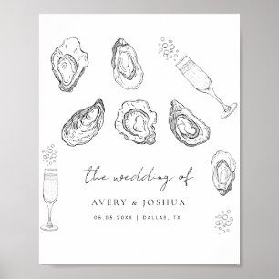 Poster Favor de Casamento de Ostras de Champanhe Desenhad