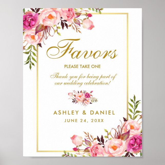 Poster Favor de Casamento Dourado Cor Floral de Cor Flora (Frente)