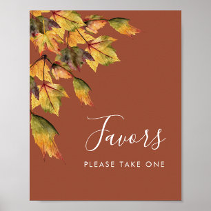 Poster Favor de casamento outono folhagem marrom rústico