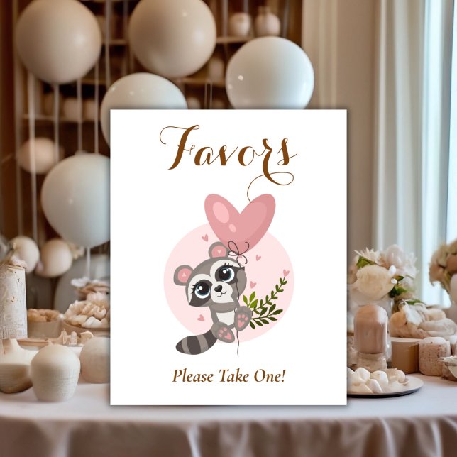 Poster Favor de Chá de Bebê do Guaxinim Fofo Minimalista (Minimalist Cute Raccoon Baby Shower Favors Poster)