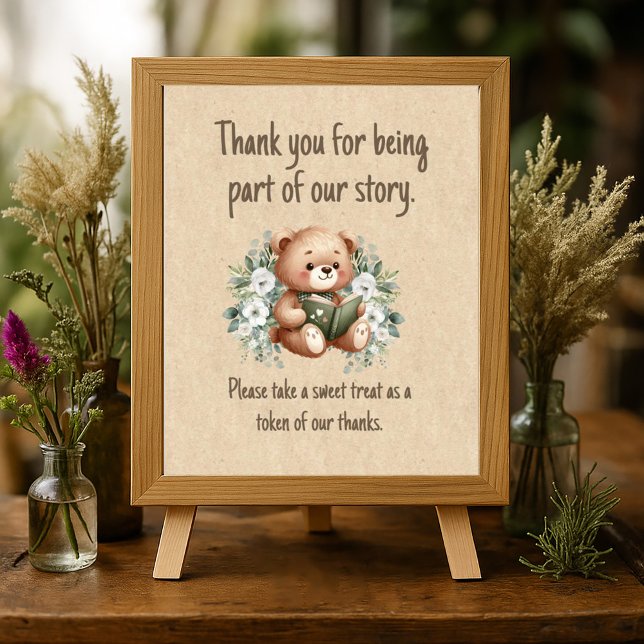 Poster Favor de Chuva de Bebê Urso de Pelúcia de Conto de (Storybook teddy bear baby shower guest party favor table poster)