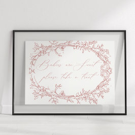 Poster Favor de Chuveirinho de Bebê Rosa Floral Atemporal
