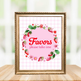 Poster Favor de Festa de aniversário de Morango de Aquare