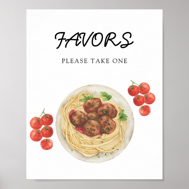 Poster Favor de festa de bebê com macarrão espaguete (Frente)