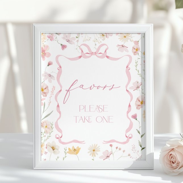 Poster Favor de Laço Rosa para Chá de Bebê com Flor Silve (Criador carregado)