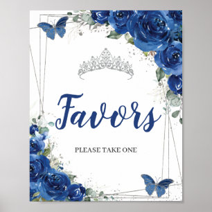 Poster Favor de Quinceañera Borboletas Florais Azul Real