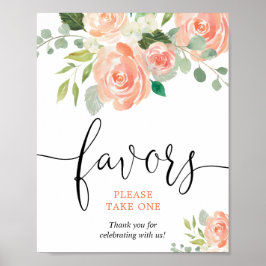 Poster Favor decoração floral verde lima pêssego por favo