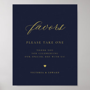 Poster Favor do Casamento Azul do Marinho Dourado Elegant