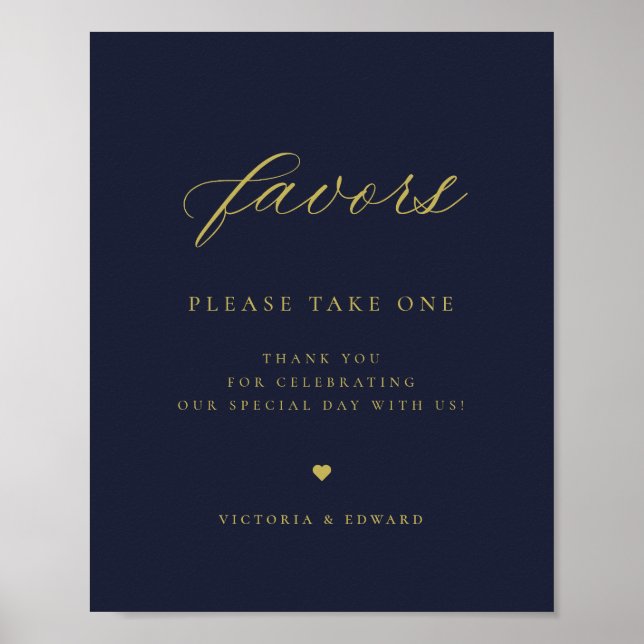 Poster Favor do Casamento Azul do Marinho Dourado Elegant (Frente)