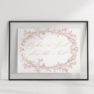 Poster Favor do Chá de fraldas Cor-de-Rosa Floral do Eter