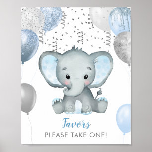 Poster Favor do Chá de fraldas de Aquarela de Elefante M