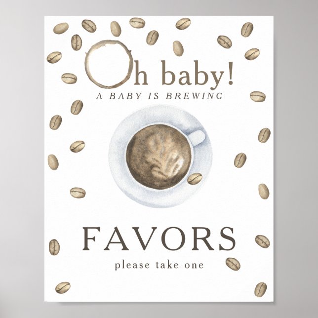 Poster Favor do chá de fraldas de café (Frente)