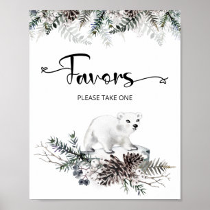 Poster Favor do chá de fraldas do urso polar de inverno