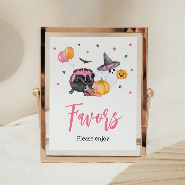 Poster Favor do Chá de fraldas Fantasma da Menina Boo (Ghost Halloween Baby Shower Favors Sign)