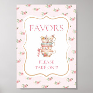 Poster Favor do Chá do Tea Party Rosa