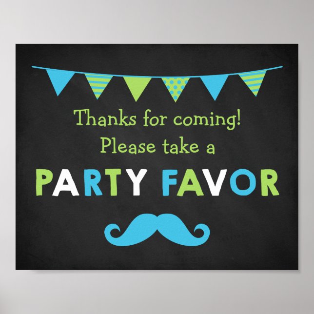 Póster Favor do Partido do Chalkboard do bigode Azul e Ve (Frente)