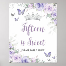 Poster Favor do Tratamento de Quinceañera Floral Roxo lav