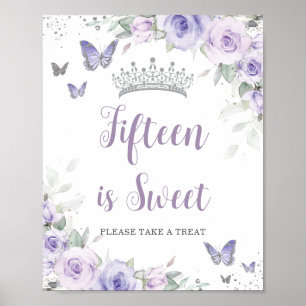 Poster Favor do Tratamento de Quinceañera Floral Roxo lav