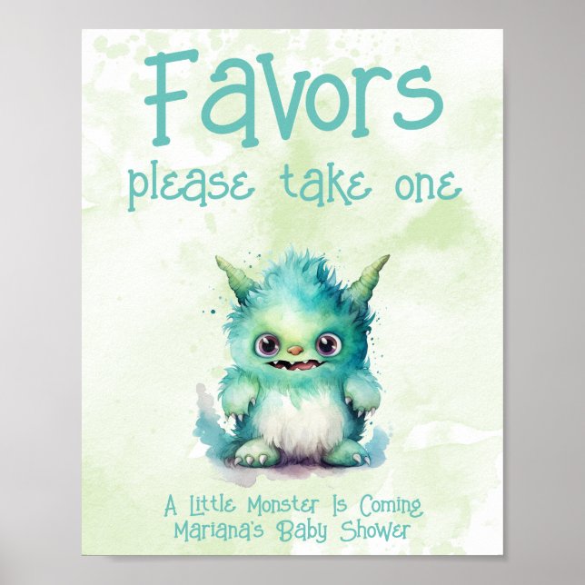 Poster Favor para Chá de Bebê do Menino Monstrinho (Frente)