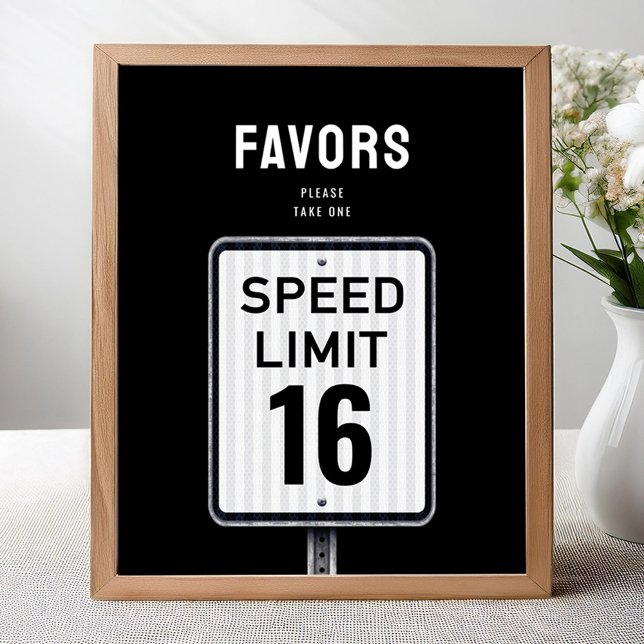 Poster Favor party sign 16th Birthday Speed Limit  (Criador carregado)