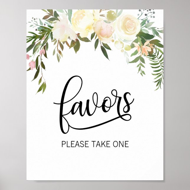 Poster Favor PEGUE UM Sinal Cor de Água Rosa Floral (Frente)