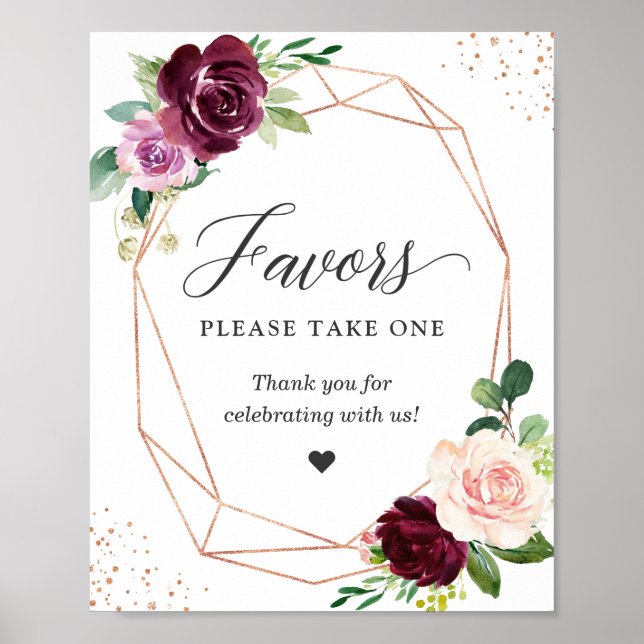 Poster Favor, Pegue Uma Plum Purple Blush Floral (Frente)