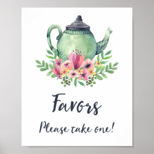 Poster Favor Sign de Bule de Chá em Aquarela