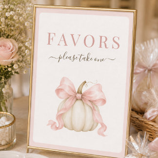 Poster Favor Sign de Chá de Bebê com Abóbora Branca e Laç