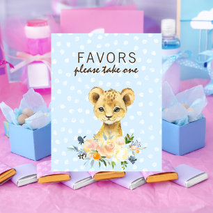 Poster Favorece o Chá de fraldas Lion Cub Floral Blue