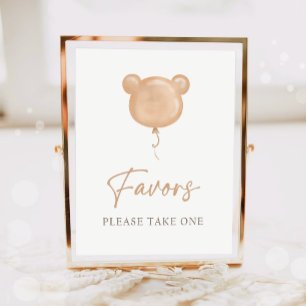 Poster Favores Balão de Urso Boho Neutro Aniversário