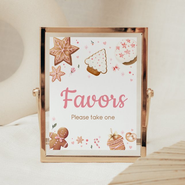 Poster Favores de Chá de fraldas de Biscoito de Natal ros (Christmas Little Cookie Gingerbread Baby Shower Favors Sign)