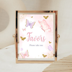 Poster Favores de Primavera de borboleta Dourada rosa