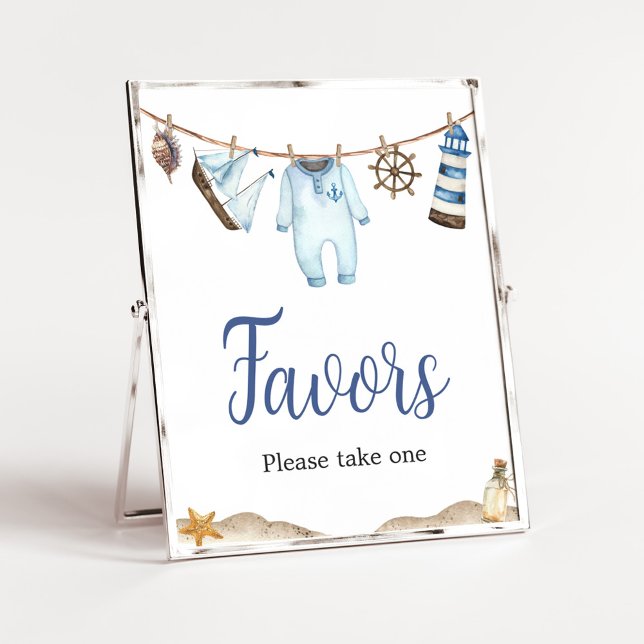 Poster Favores do Chá de fraldas Ahoy do Marinheiro Náuti (Nautical Ahoy Baby Shower Favors Sign)