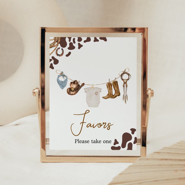 Poster Favores do Chá de fraldas Cowboy (Wild West Rodeo Baby Shower Favors Sign)